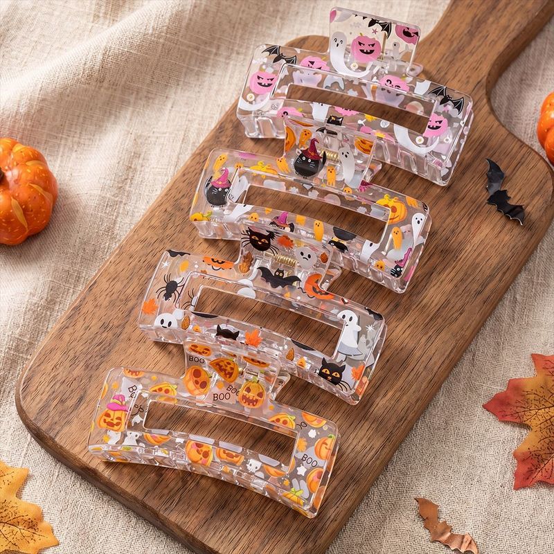 Hair Care Gift Set - 4-teiliges Halloween Haarklammer-Set, Transparente Acryl-Kürbis-, Geister-,