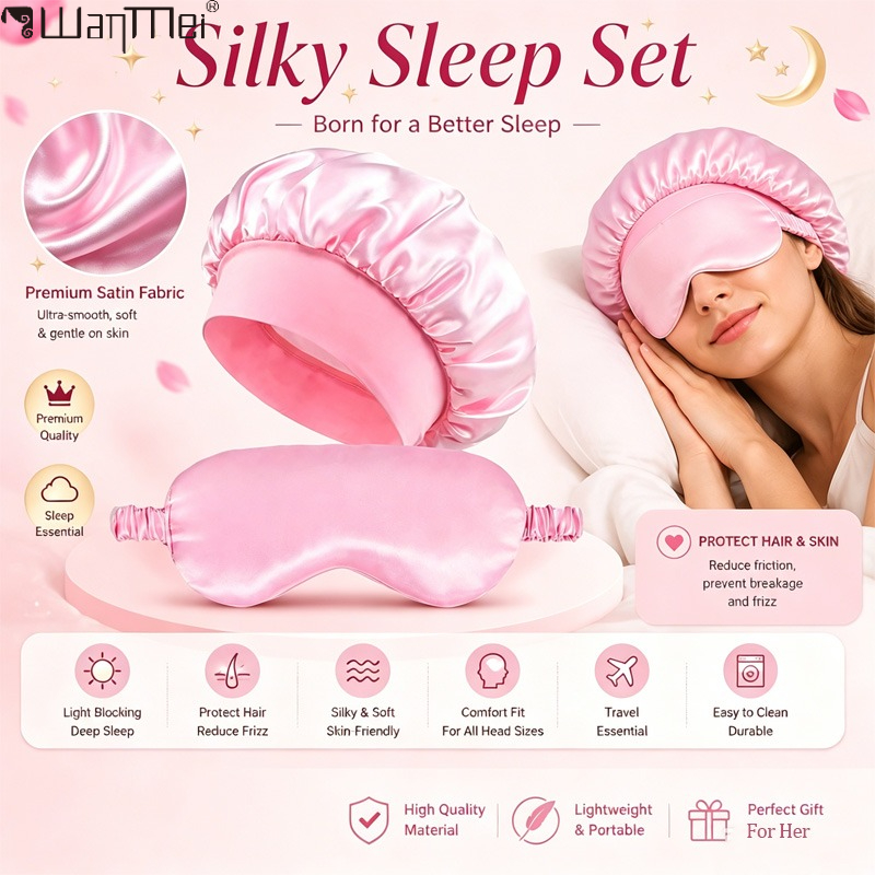 Hair Care Gift Set - ﻿ Satin-Schlafhaube und Augenmasken-Set, Seiden-Haube mit
